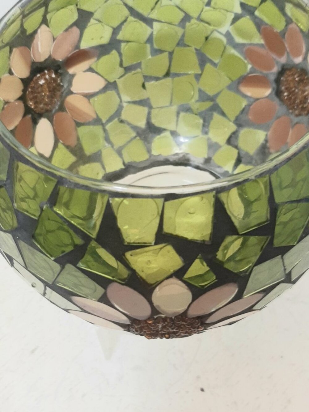 Green mosaic Sunflower Rosebowl style candle holde - Picture 7 of 7